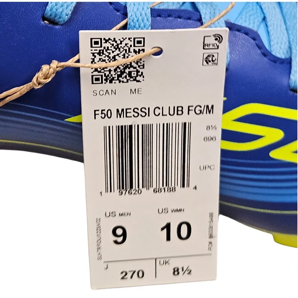 Adidas F50 Messi Club Soccer Cleats Mens 9 Blue Yellow Firm‎ Ground MG Football